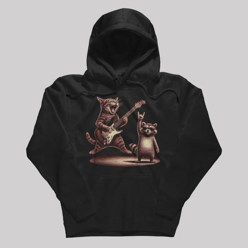 Cat and Raccoon Rock Band Pullover